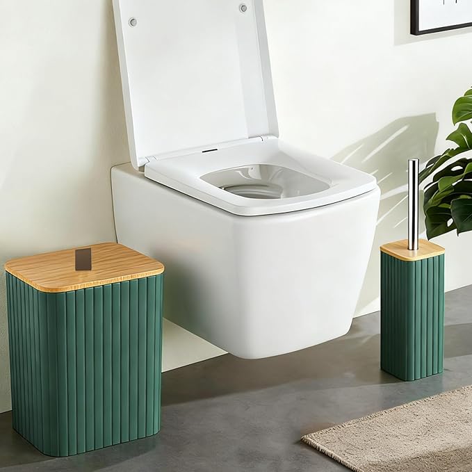 Bathroom Set - 22PCS Green Bathroom Accessories Set Trash Can Toilet Brush Holder Set Soap Dispenser Bathroom Accessory Set with Shower Curtain Bathroom Decor Set for Home, Restroom
