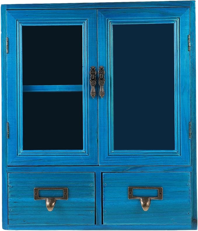 Vintage Wooden Wall Cabinet Organizer 14.17X12.20X4.88In Double Door Storage Box for Bathroom Kitchen Living Room Display and Small Item Storage