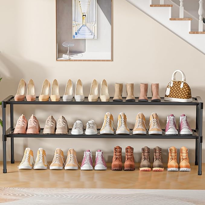 Extra Long Shoe Rack 2 Tier Shoe Storage Organizer Wide Stackable Shoe Organizer Racks for Closet Entryway,Shoe Shelf Stand Sturdy Durable Shoes Rack Holder Save Space