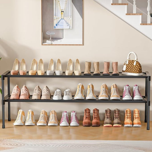 Extra Long Shoe Rack 2 Tier Shoe Storage Organizer Wide Stackable Shoe Organizer Racks for Closet Entryway,Shoe Shelf Stand Sturdy Durable Shoes Rack Holder Save Space