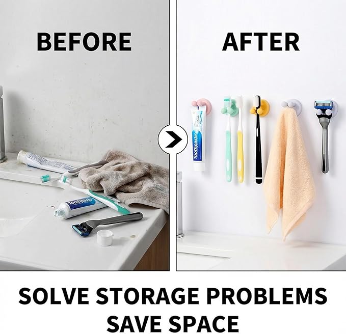 Silicone Toothbrush Holders 6Pcs - Self Adhesive Razor Holder Wall Mounted, Organizer for Bathroom Kitchen Living Room Office