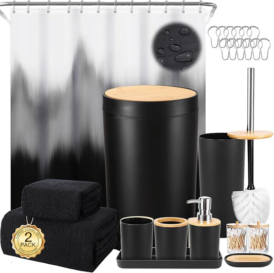 iMucci Bathroom Accessories Bathroom Sets with Shower Curtain, Bath Towel Set, Trash Can, Toilet Brush, Soap Dispenser, Bathroom Accessories Set Complete