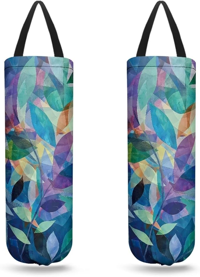 Plastic Bag Holder Set of 2 Hanging Grocery Bag Holder Reusable Plastic Bag Dispenser Trash Bag Organizer Container,Artistic Crystal Leaves