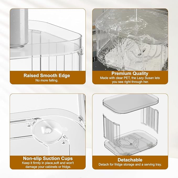 2 Tier Lazy Susan (1 Pack) Kitchen Organizer for Canned Goods Turntable Organizer for Cabinet/Pantry/Kitchen/Countertop/Bathroom/Vanity/Medicine Cabinet Organizer/Refrigerator
