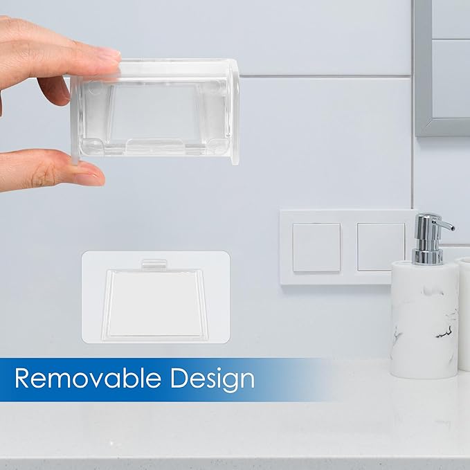 2 PCS Toothbrush Holder Wall Mounted with Cover for Bathroom, 2 Slots Toothbrush Storage Organizer for Shower, Self Adhesive Toothbrush Hanger Rack for Dorm, Cabinet (Clear)