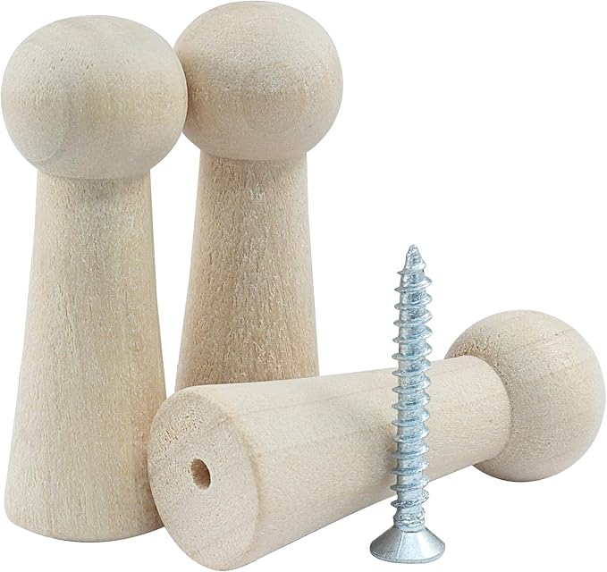 10Pcs Wooden Screw Hooks, Solid Wooden Wall Hooks Screw-On Coat Hooks, DIY Wood Coat Hooks for Hanging Jacket/Towel/Mug/Clothes Crafts(Style-2,Unpainted)
