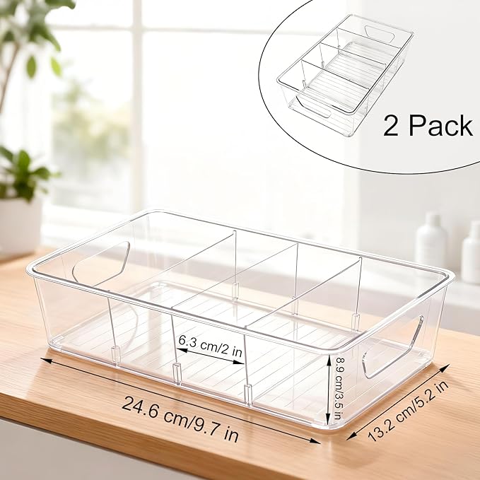 2 Pcs Seasoning Packet Organizer, Seasoning Organizer for Cabinet, Ood Storage Organizer Box with Detachable Dividers Snacks Spice Packets organizer for Kitchen (XL)