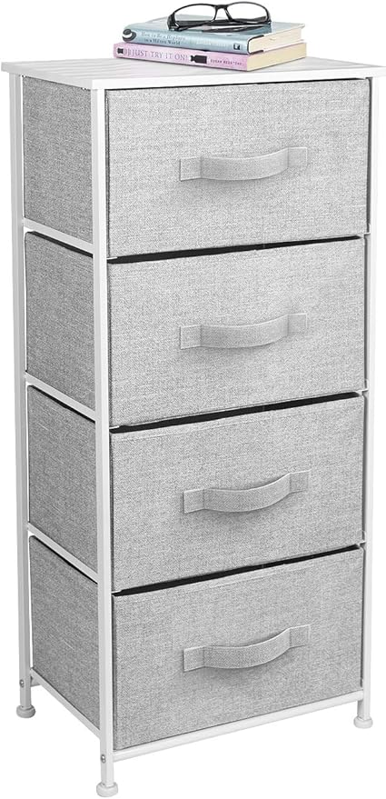 Sorbus Nightstand with 4 Drawers - Bedside Furniture & Night Stand End Table Dresser with Steel Frame, Wood Top, Easy Pull Fabric Bins for Home, Bedroom Accessories, Office & Dorm