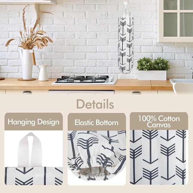 TOGETRUE Plastic Bag Holder, Washable Grocery Wall Mount Organizer, Large Trash Storage Dispenser, Shopping Garbage Bags Carrier for Home, Kitchen, Travelling (White) (TTPHB001)