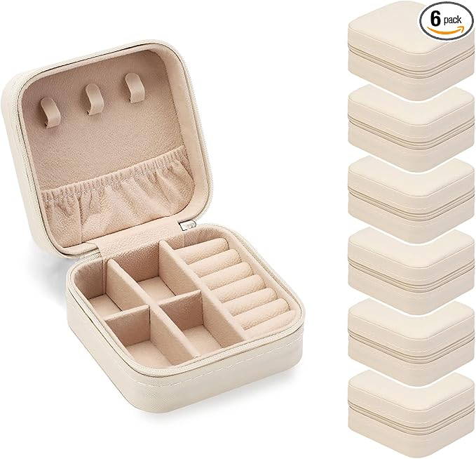 Travel Jewelry Case, Mini Portable Jewelry Travel Boxes, Small Jewelry Organizer for Rings, Earrings, Pendants, Watches, Necklaces, Lipsticks Organizer Storage Holder Case (White-6packs)