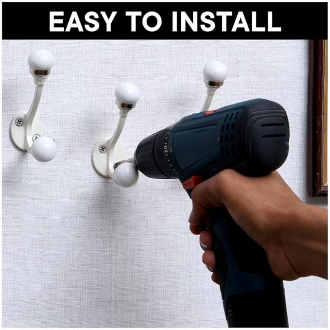 Indian Shelf 6 Pieces Double Prong White Decorative Coat Hooks Unique Coat Rack Wall Mount Ceramic Wall Hooks for Hanging Towel Holder Backpack Purse Hanger- Style 5