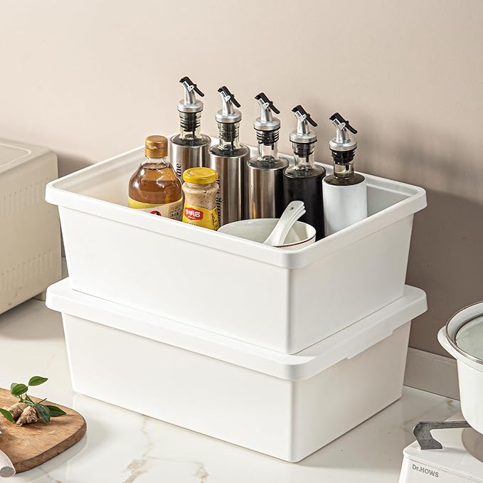 15 Quart Stackable Plastic Storage Bins with LidsStorage Container for Organizing, Storage Boxeswith Handle for Shelves, Cube Storage Bin for CraftSnacks, (whiteï¼2L)