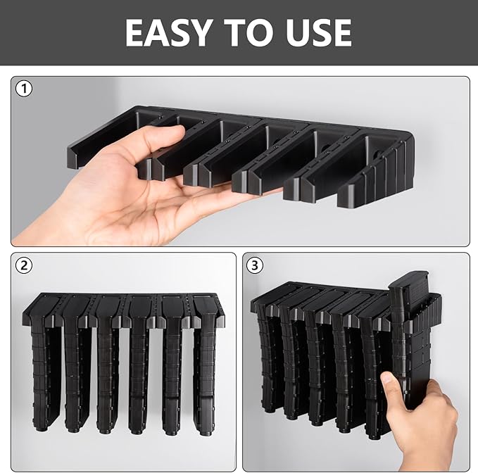 Magnetic ABS 6 Standard AR Rack Wall Mount, AR Mag Holder for 5.56 .223 Magazines, Wall Magazine Display, Magnet AR Mag Storage Organizer