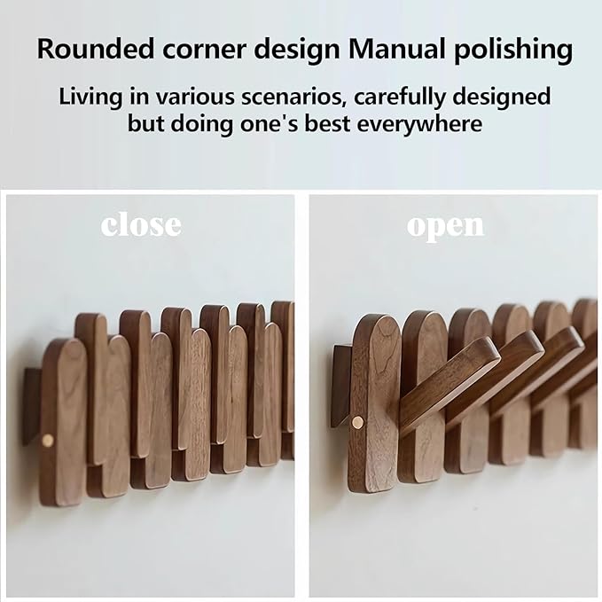 Wall Mounted Coat RackHooks Piano Key Hangers Natural Solid Wood Hanger Non-Woven Fabric Clothes Hangers for Closet, Kitchen, Bedroom, Bathroom, Entryway (Moon Walnut-Beech, 8 Hooks)