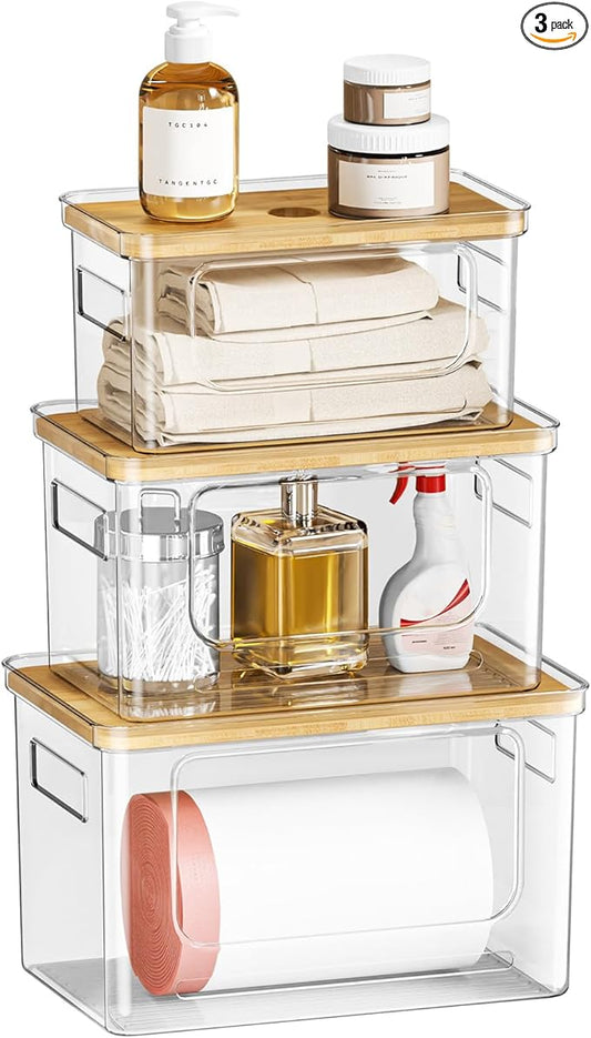 Under Sink Organizer,Plastic Trash Bag Holder Dispenser,Stackable Pantry Laundry Room Home Organization,Potatoes Onions Storage Container for Kitchen,Set of 3 for 13/30/33 Gallon Bags,Set of 3