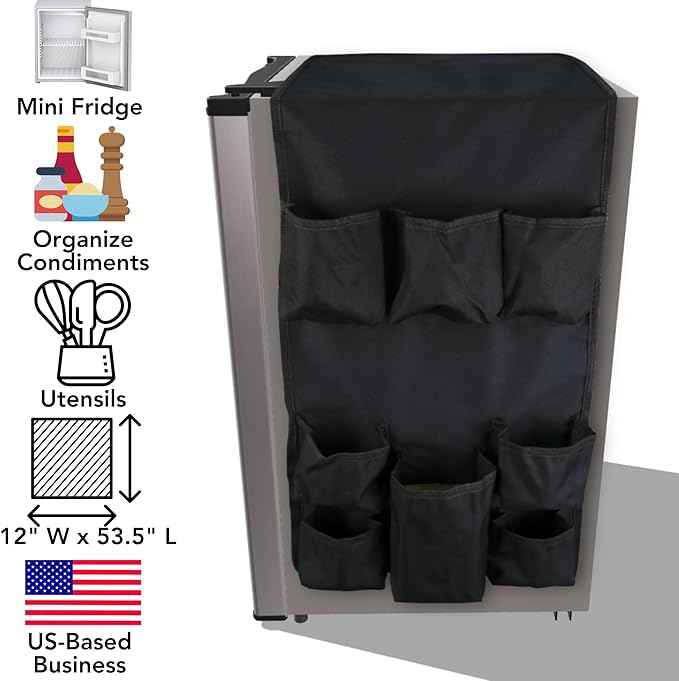 Iconikal Kitchen Over-Top Mini Fridge Beverage Cooler Pocket Organizer for Food, Spices, Utensils, Black