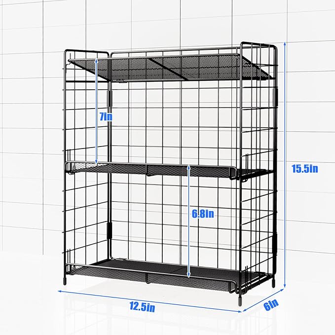 Spice Rack Organizer, 3 Tier Adjustable Height Spice Rack, Installation Free, Foldable Multi-Purpose Storage, Suitable for Kitchen/Bathroom/Home/Office