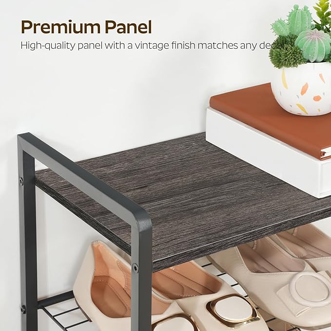 8-Tier Narrow Shoe Rack, Tall Shoe Rack for 8-16 Pairs, Slim Shoe Storage Organizer with Wooden Top, Space Saving, Metal Frame, for Entryway, Charcoal and Black SS608BC