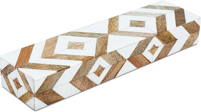 Handicrafts Home White Decorative Box with Lid–Marquet Resin Inlay & Wood Decorative Boxes for Home Decor, Decor, Storage Box for Jewellery & Keys White Brown Neutral Decorative Storage Box-10x2.5x1.5