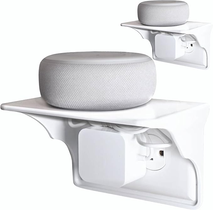 Power Perch Horizontal Wall Outlet Shelf â Bathroom Shelving for Electric Toothbrush & Organization â Useful as Alexa Dot Holder, Small Wall Shelf Apple Homepod Mini Wall Mount â White, 2-Pack