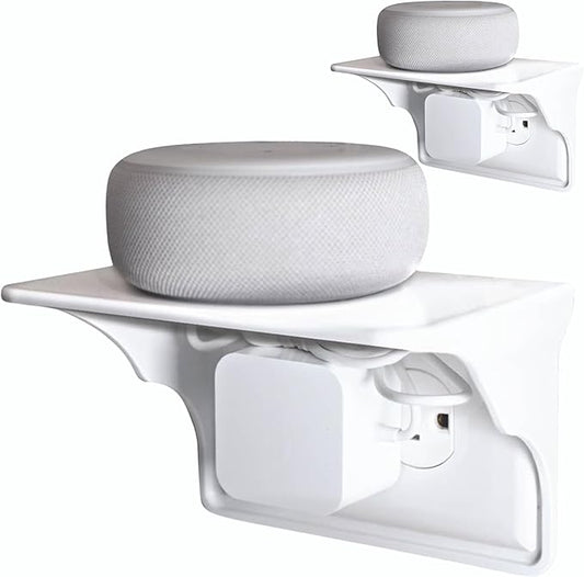 Power Perch Horizontal Wall Outlet Shelf â Bathroom Shelving for Electric Toothbrush & Organization â Useful as Alexa Dot Holder, Small Wall Shelf Apple Homepod Mini Wall Mount â White, 2-Pack