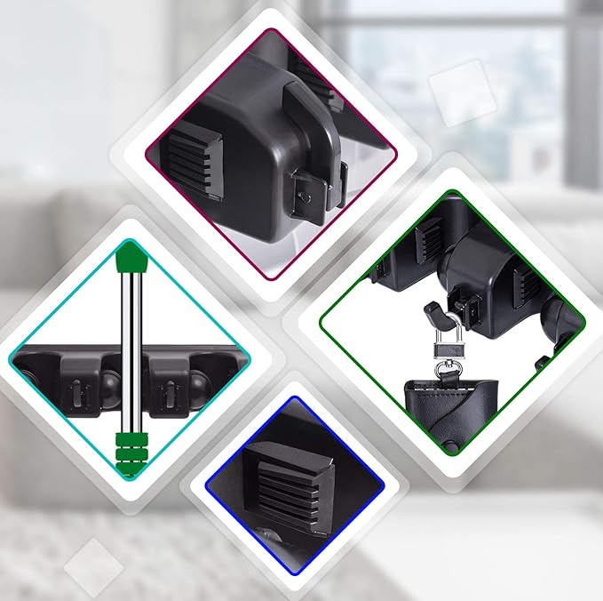Wall Mount Broom Mop Holder Hanger Garden Tool Organizers Rack Garage Laundry Room Organizations and Storage with Hooks Heavy Duty