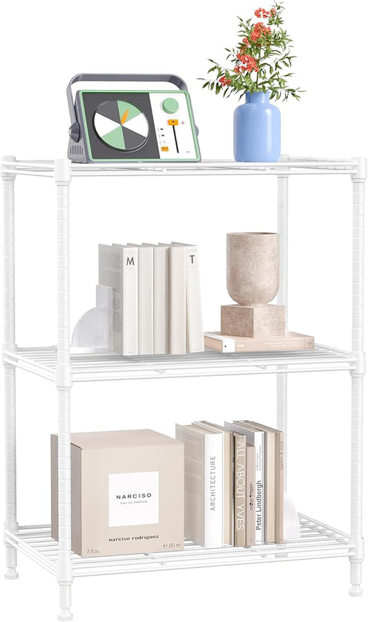 IZEUK 3 Tier Shelf, Heavy Duty Steel Wire Shelving Unit for Home, Kitchen, Laundry Room Organization, Office Storage Rack (17.7" W x 11.8" D x 26.3" H, 450LBS, White)
