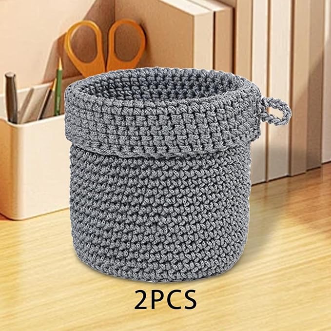 Set of 2 Woven Baskets for Storage and Organization on Vanity and Bathroom, Gray