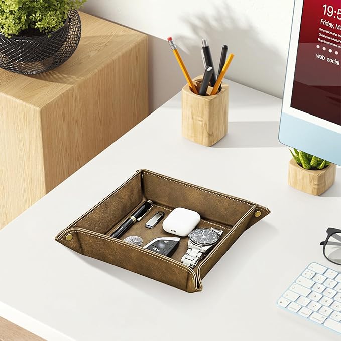 Portable Collapsible Canvas Storage Tray, 12x12 Inch, Multi-Functional Organizer for Home, Travel, Camping, Vanity, Kitchen, Outdoor Picnics (Coffee)
