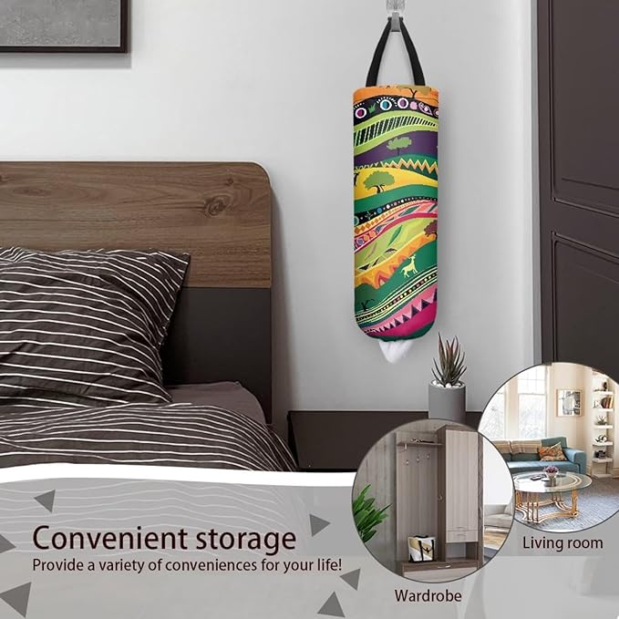 Hanging Plastic Bag Holder Dispenser Set of 2 Reusable Wall Mount Hanging Plastic Bag Storage Organizer for Grocery Bags,Ethnic Camo Hunting
