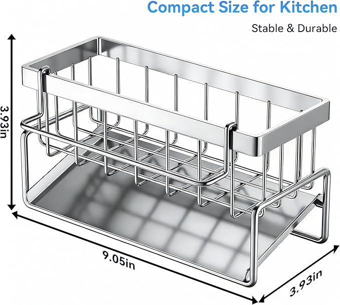 Sponge Holder for Kitchen, Sink Caddy Organizer Rack for Kitchen Accessories, Soap Dispenser Countertop Organizer Essentials for Home (Grey)