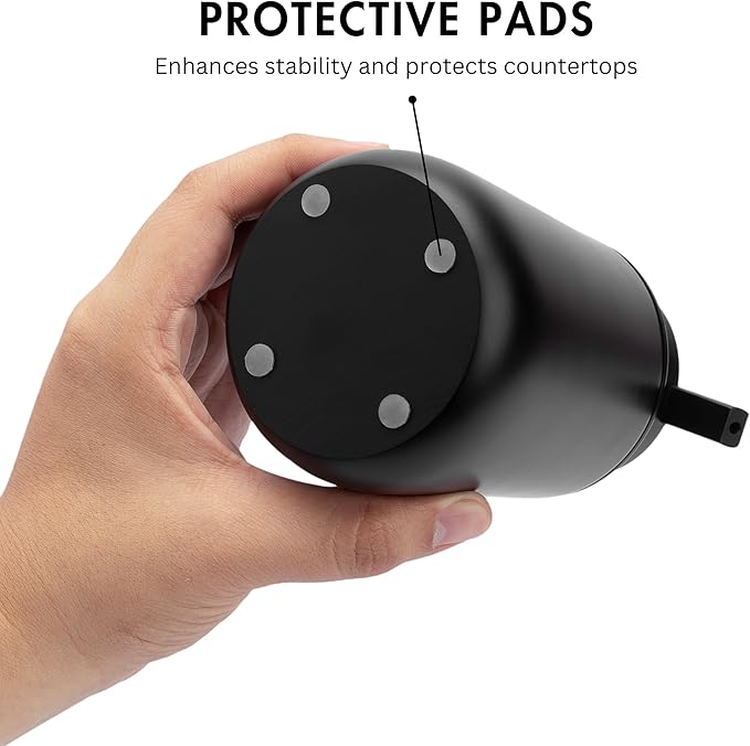 Matte Black Round Soap Dispenser for Kitchen & Bathroom – 9 oz Refillable Resin Pump Bottle for Dish Soap, Hand Soap, Shampoo, Conditioner – Modern Countertop Dispenser with Non-Slip Protective Pads