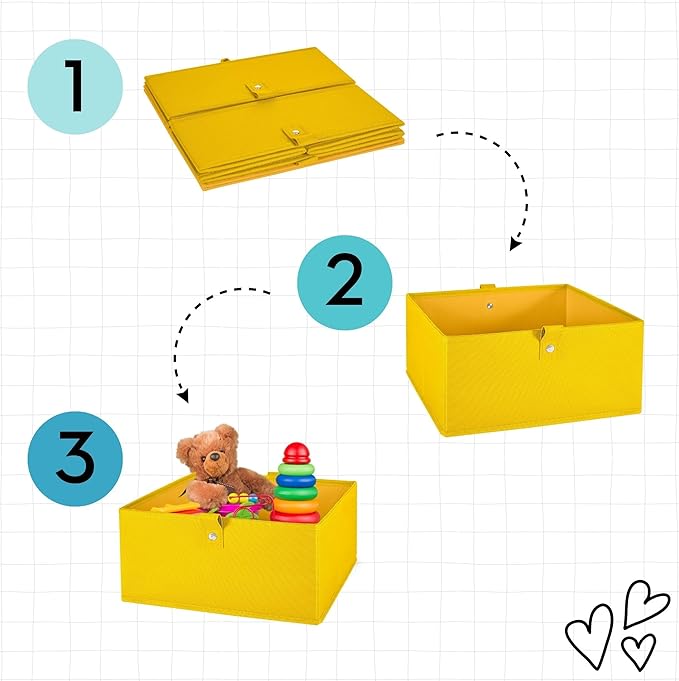 RiverRidge Kids 2pc Folding Storage Bins Set - 10.5” Bin Organizer with Handles - Yellow Closet Organizers & Storage for Toys, Games, Shoes - Foldable Cube Storage Organizer Bins for Playroom, Nursery