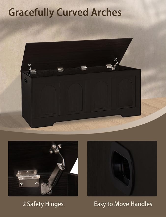 DINZI LVJ Storage Chest, 47.2âWooden Storage Box with 2 Safety Hinges, Entryway Shoe Bench with Flip-Top, Large Trunk for Living Room, Bedroom, Easy Assembly, Espresso