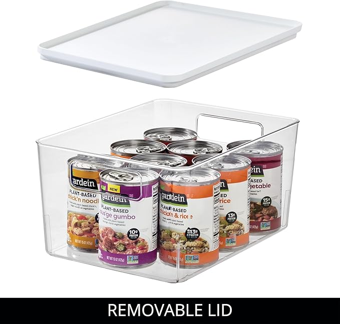iDesign Pantry Bin with Removable Lid - Plastic Storage Bin with Handles - Set of 6, Clear/White