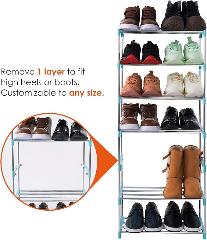4-Tier Stackable Small Shoe Rack, Lightweight Shoe Shelf Storage Organizer for Entryway, Hallway and Closet (Blue)