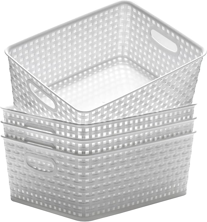 Plastic Storage Baskets,11.4X8.9X4.7",Pack of 4 (White)