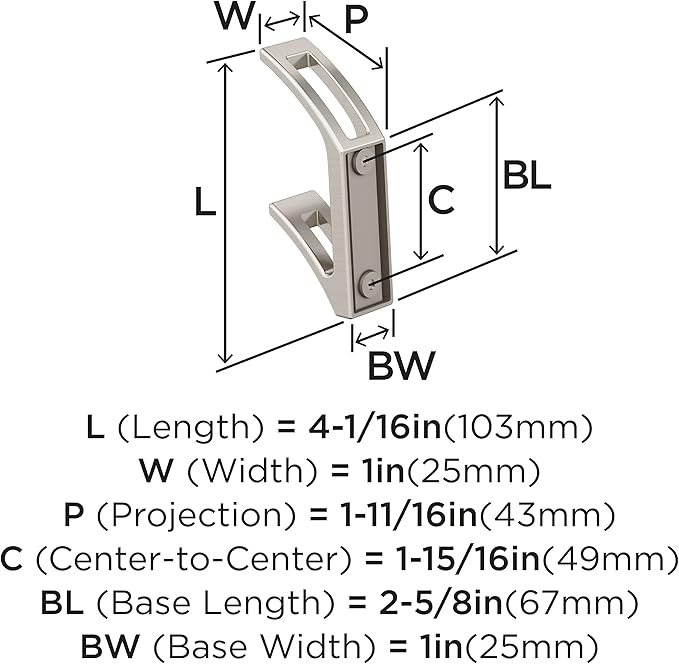 Amerock H37010G10 | Avid Double Prong Decorative Wall Hook | Satin Nickel Hook for Coats, Hats, Backpacks, Bags | Hooks for Bathroom, Bedroom, Closet, Entryway, Laundry Room, Office