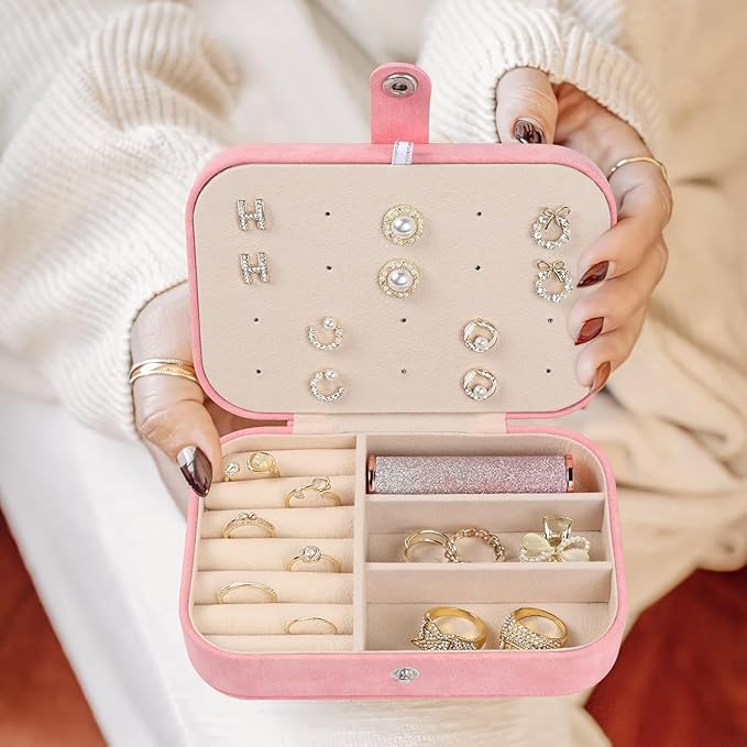 Travel Jewelry Box,Small Jewelry Organizer Boxes for Women Girls, Travel Jewelry Case Portable Jewelry Storage for Earrings,Ring,Necklaces,Bracelets - Red