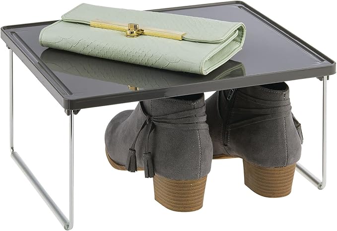mDesign Metal Stacking Storage Organization for Shelves Inside Closet in Bedroom, Bathroom, Hall, Entryway - Organizer Stand for Clothing, Linen, Household Items, Ligne Collection, 4 Pack, Dark Gray