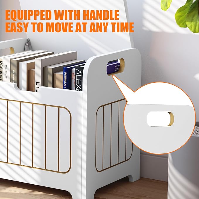 White Wooden Storage Chest, Small Cube Storage Box Organizer with Handles, Storage Bin for Books and Clothes, Square Side Table for Entryway, Living Room or Bedroom