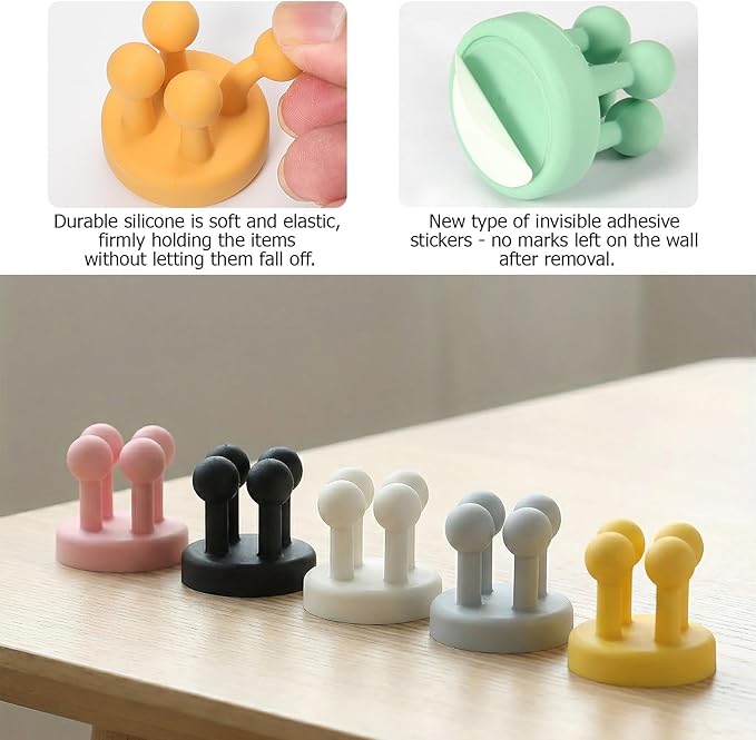 Silicone Toothbrush Holders 6Pcs - Self Adhesive Razor Holder Wall Mounted, Organizer for Bathroom Kitchen Living Room Office