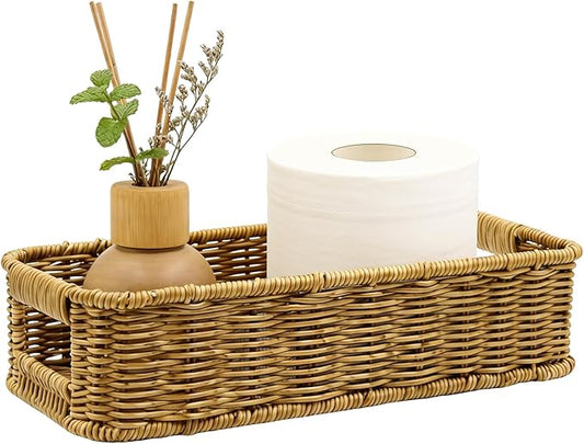 Toilet Paper Storage Basket, Wicker Baskets for Toilet Tank Top, Small Woven Basket Basket Bedroom Kitchen Bathroom Shelf Organizer Decor
