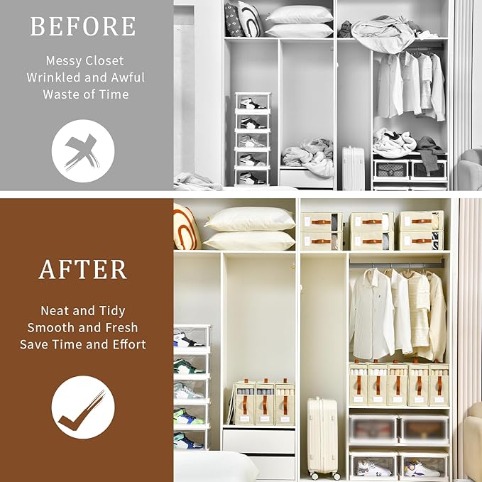 Bed Sheet Organizers and Storage,4 Pack Linen Closet Organizers and Storage, Foldable Bedding Organizer for Bedsheets, Duvet Covers and Pillow(Queen or King Size), Sheet Container with Window
