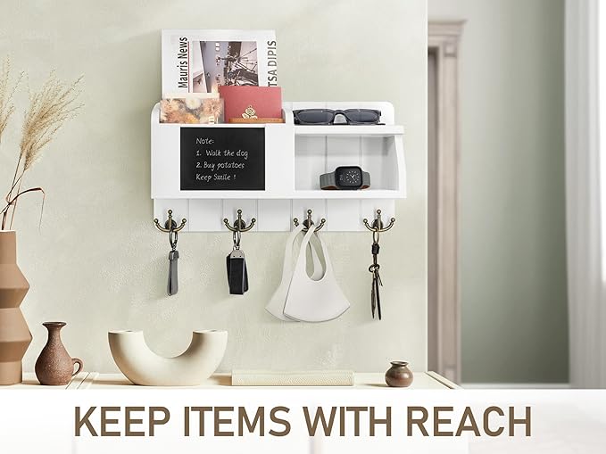 Rebee Vision Key and Mail Organizer Wall Mount - Decorative White Key Holder for Wall – Rustic Home Decor