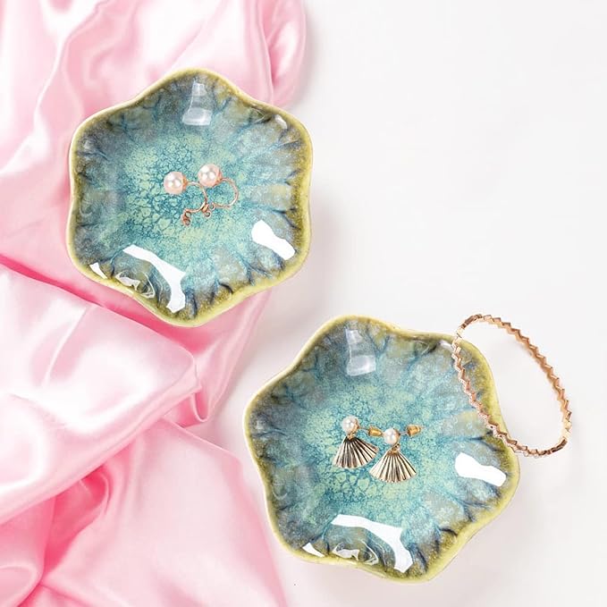 Ceramic Jewelry Dish,Leaf Jewelry Tray Key Tray,Jewelry Holder,Small Ring Dish Holder Jewelry Plate Trinket Dish Catchall Tray Nightstand Decor For Entryway Table Green Room Decorï¼Crystal Greenï¼