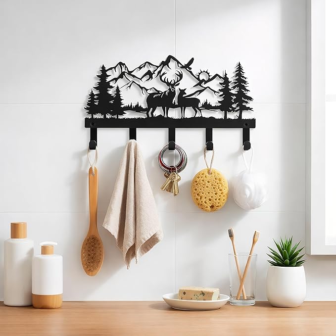 Deer Metal Key Holder for Wall, Key Holder Wall Mount, Key Rack, Key Hooks for Living Room, Hallway, Office