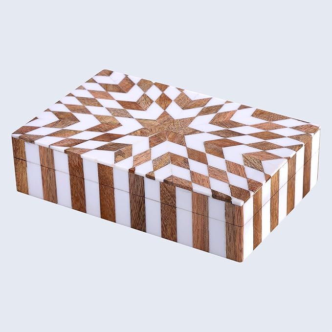 Handicrafts Home Large Decorative Storage Box with Lid– 8x5x2” Coffee Table Organizer, Keepsake-Decorative Boxes for Home Decor, Stylish Decorative Box for Office Décor-Estrella Trace