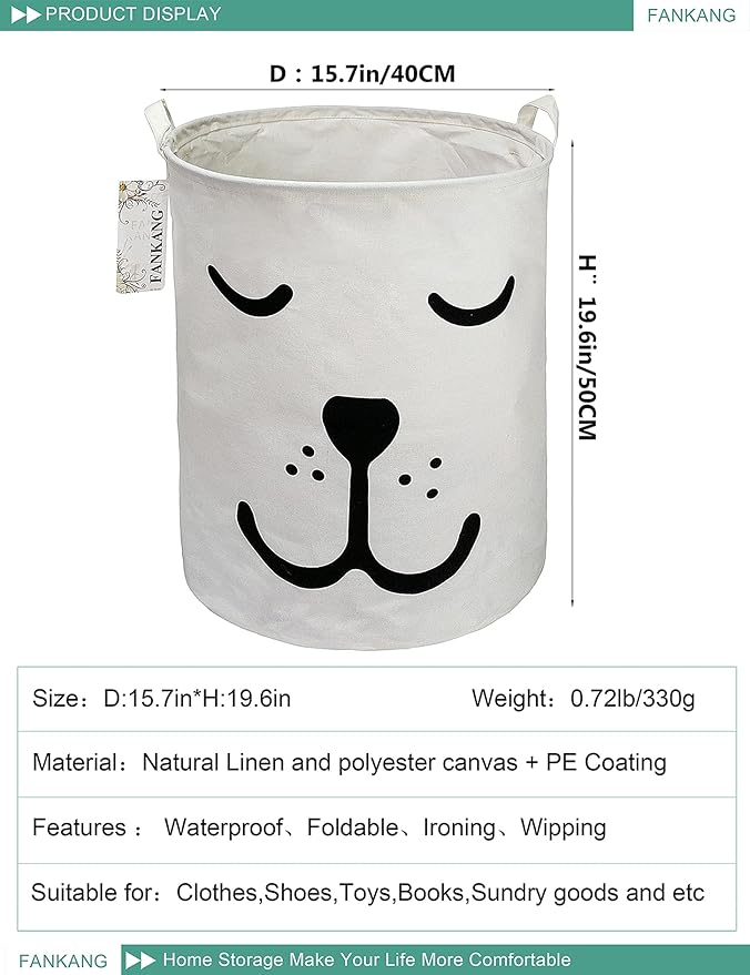 FANKANG Storage Basket, Nursery Hamper Canvas Laundry Basket Foldable with Waterproof PE Coating Large Storage Baskets for Kids Boys and Girls, Office, Bedroom, Clothes,Toysï¼dogï¼