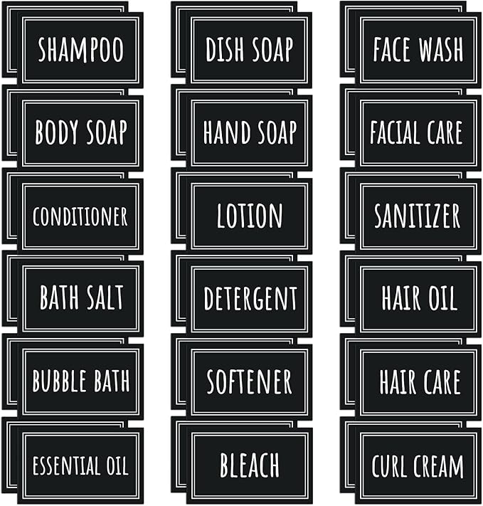 Segbeauty Soap Dispenser Waterproof Labels, 36 Packs Self-Adhesive Minimalist Labels Stickers for Bottles, Farmhouse Bathroom Kitchen Laundry Removable Cleaning Label for Shampoo Dish Soap Deter-Gent